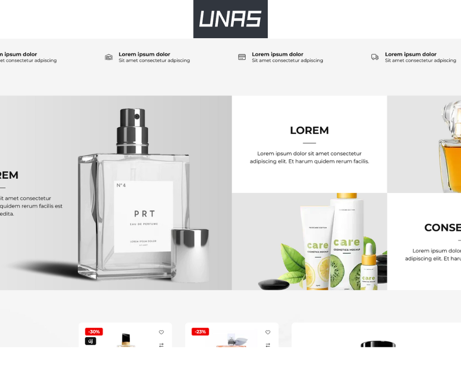 Unas Proteus sablon - Kitűnő választás kozmetikai termékek árusítására - Minimalista megjelenés, modern stílus